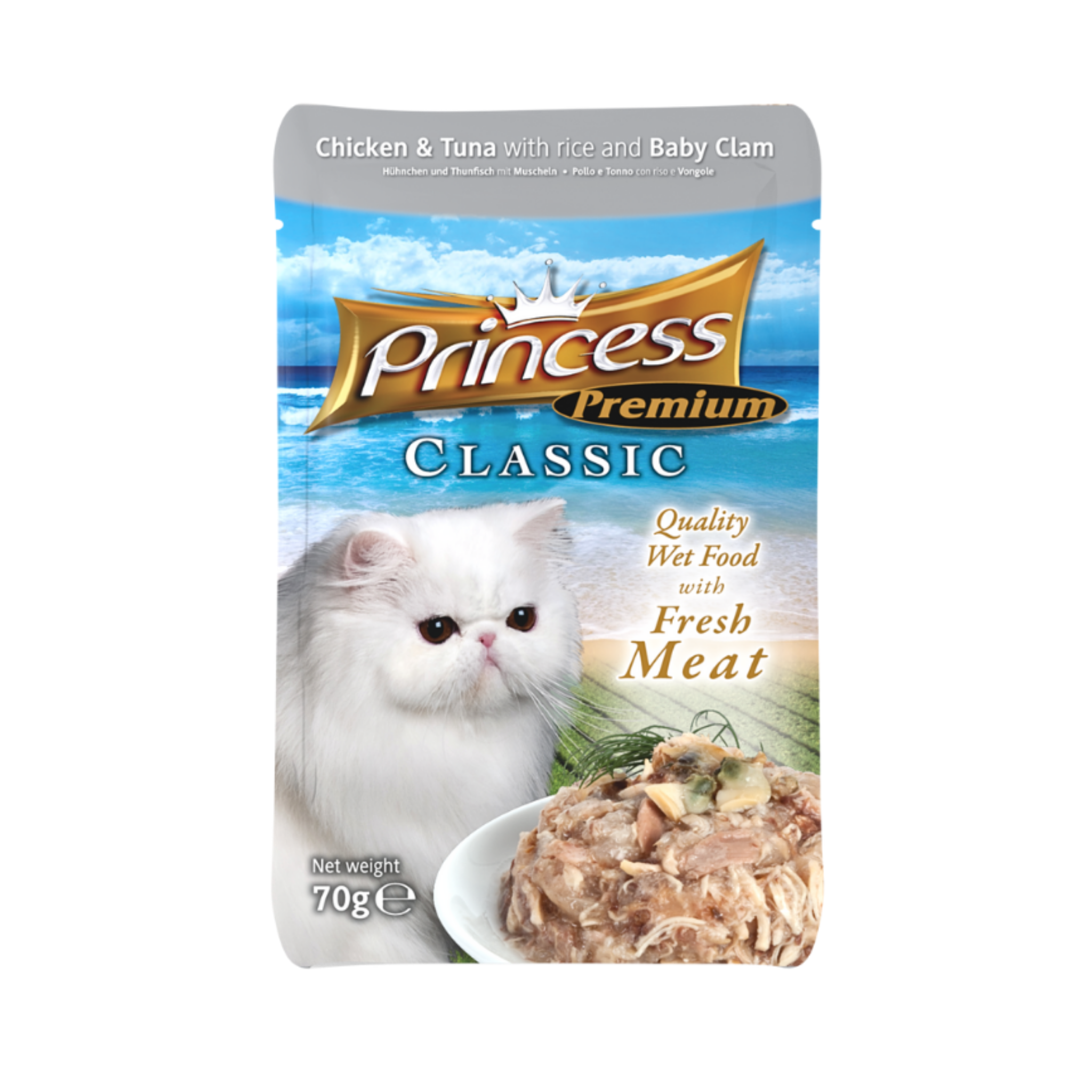 Princess Premium Classic Chicken & Tuna with Rice and Baby Clam 70g in pouch